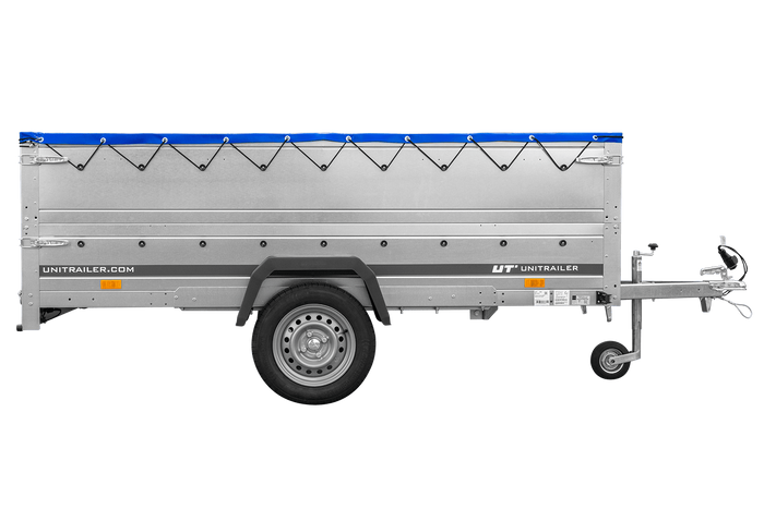 Großer Anhänger 750 kg GARDEN TRAILER 264 KIPP mit Bordwandaufsatz [zusätzliche 40 cm], Stützrad und blauer Flachplane-Neu