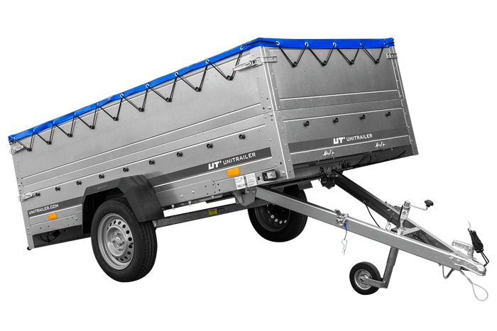 Großer Anhänger 750 kg GARDEN TRAILER 264 KIPP mit Bordwandaufsatz [zusätzliche 40 cm], Stützrad und blauer Flachplane-Neu
