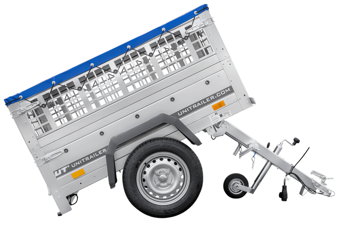 Kompakter Anhänger Garden Trailer 150 KIPP 150×106 cm 750 kg mit Laubgitteraufsatz-Neu
