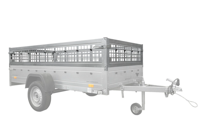 Autotransportanhänger auf Blattfedern 264×150 UNITRAILER GARDEN 265/R KIPP mit Gitterwänden, H-800 Rahmen und blauer Plane-Neu