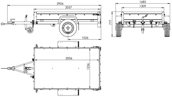 Leichtanhänger auf Federn 200×125 UNITRAILER GARDEN 201/R KIPP mit BIS-Seiten und Aluminiumabdeckung-Neu