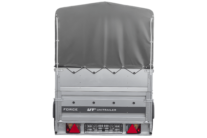 Leichter Anhänger auf Blattfedern 264×125 UNITRAILER FORCE 264/R KIPP mit BIS-Seitenwänden, H-800-Rahmen und grauer Plane-Neu