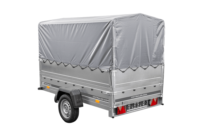 PKW-Anhänger 230×125 UNITRAILER GARDEN 230 FD mit BIS-Seiten, H-800-Gestell und grauer Plane-Neu