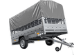 PKW-Anhänger 264×150 UNITRAILER GARDEN 265 KIPP mit Gitteraufsatz, Hochspriegel H-800 und grauer Plane-Neu