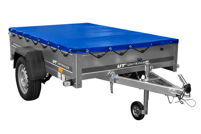PKW Anhänger auf Blattfedern 200×125 UNITRAILER GARDEN 201/R KIPP mit H-0 Rahmen und blauer Plane-Neu