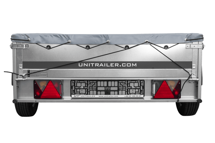 PKW-Anhänger auf Blattfedern 200×125 UNITRAILER GARDEN 201/R KIPP mit H-0 Rahmen und grauer Plane-Neu