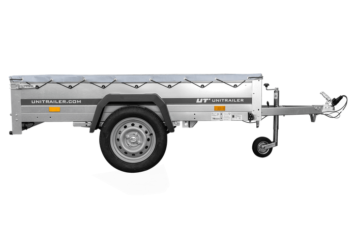 PKW-Anhänger auf Blattfedern 200×125 UNITRAILER GARDEN 201/R KIPP mit H-0 Rahmen und grauer Plane-Neu