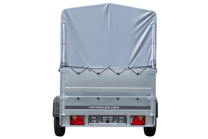 PKW-Anhänger auf Blattfedern 230×125 UNITRAILER GARDEN 230/R KIPP mit BIS-Seiten, H-800-Rahmen und grauer Plane-Neu