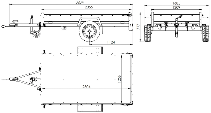 PKW-Anhänger auf Blattfedern 230×125 UNITRAILER GARDEN 230/R KIPP mit H-1100-Rahmen und grauer Plane-Neu