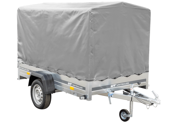 PKW-Anhänger auf Blattfedern 230×125 UNITRAILER GARDEN 230/R KIPP mit H-1100-Rahmen und grauer Plane-Neu