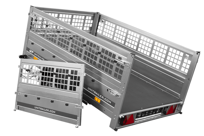 PKW-Anhänger auf Federn 200×125 UNITRAILER GARDEN 201/R KIPP mit Gitterwänden, H-0-Rahmen und grauer Plane-Neu