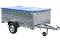 PKW-Anhänger auf Federn 230×125 UNITRAILER GARDEN 230/R KIPP mit BIS-Bordwänden, H-0-Rahmen und blauer Plane-Neu