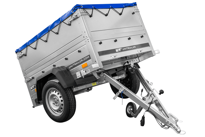 Pkw Anhänger Neu GARDEN TRAILER 150 KIPP mit zusätzlichen Bordwänden, Stützrad und blauer Flachplane-Neu