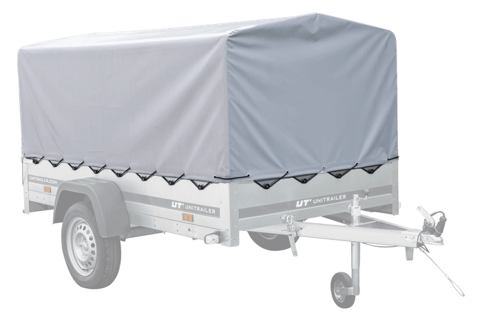 PKW-Anhänger 230×125 UNITRAILER GARDEN 230 FD mit BIS-Seiten, H-800-Gestell und grauer Plane-Neu