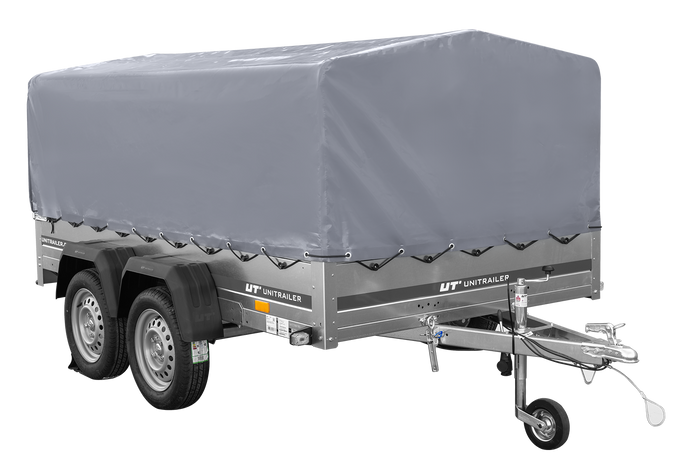 Zweiachsanhänger 264×150 UNITRAILER GARDEN 265/2 KIPP mit H-800 Rahmen und grauer Plane-Neu